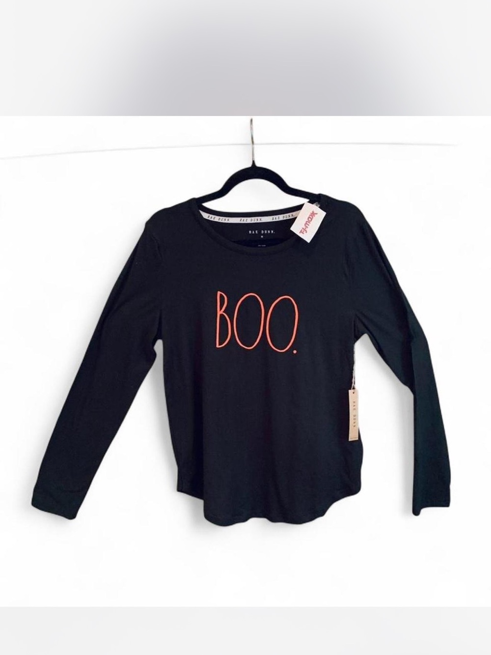 NEW Rae Dunn Black Long Sleeve Tee with Orange "BOO." Graphic